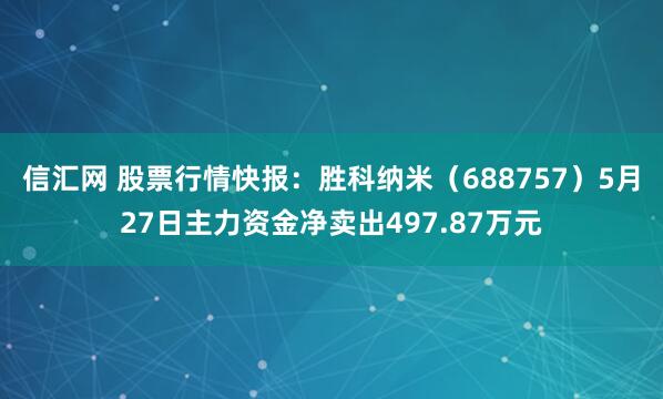 信汇网 股票行情快报：胜科纳米（688757）5月27日主力资金净卖出497.87万元