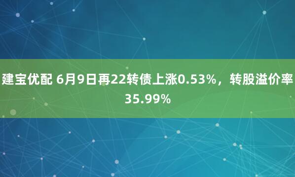 建宝优配 6月9日再22转债上涨0.53%，转股溢价率35.99%